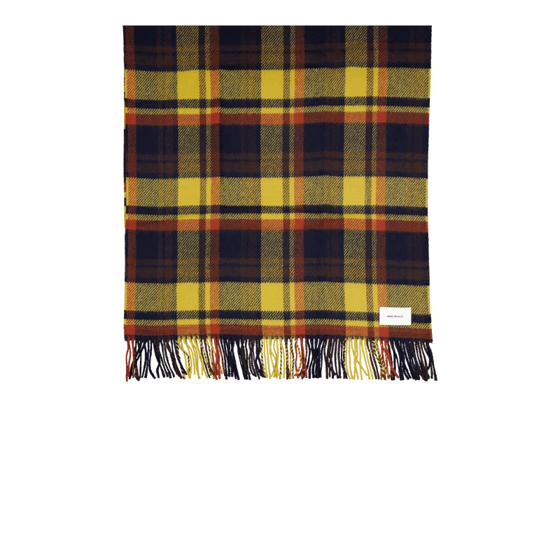 Virgin Wool Checked Scarf Dark Navy