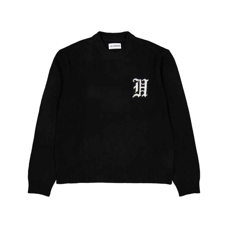Intarsia Logo Crewneck Knit Black