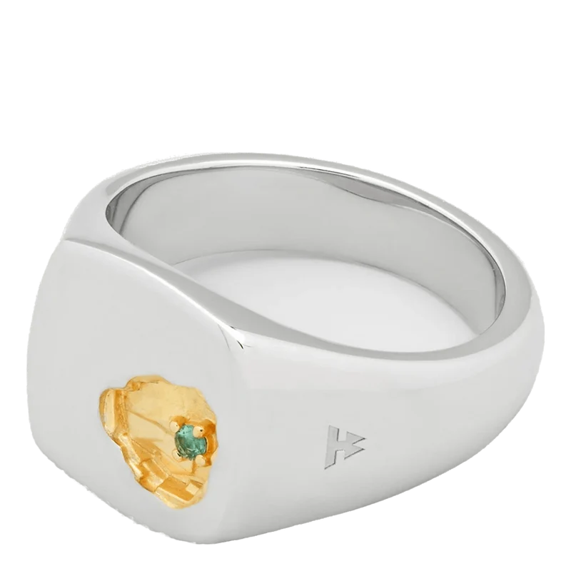 Mined Ring Small Emerald 925 Sterling Silver / 14k Gold