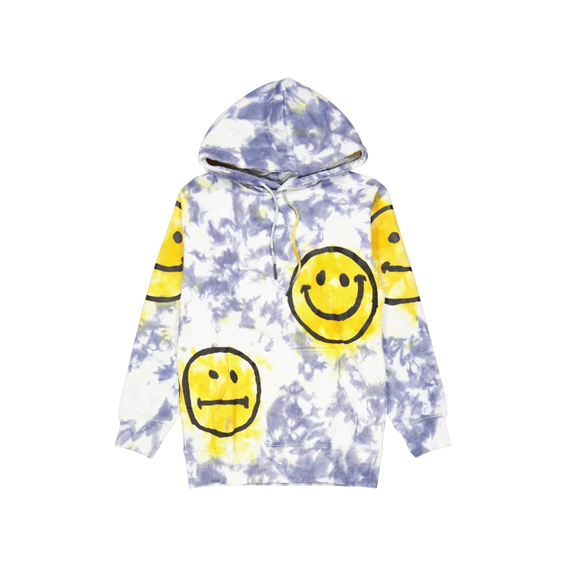 Smiley Sun Dye Hoodie Yellow Blue Tie-dye
