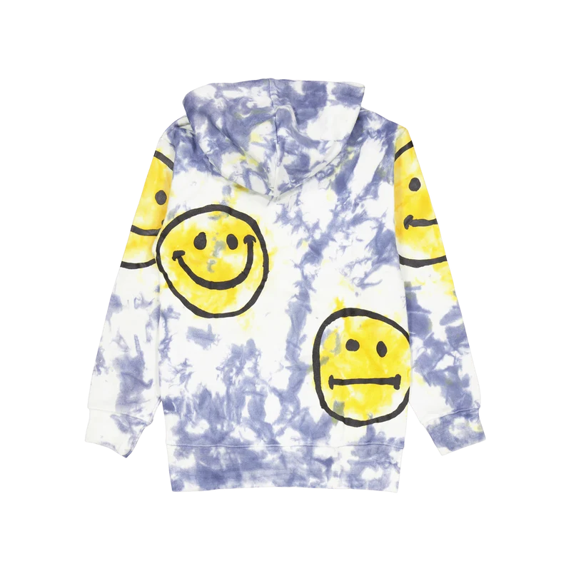 Smiley Sun Dye Hoodie Yellow Blue Tie-dye
