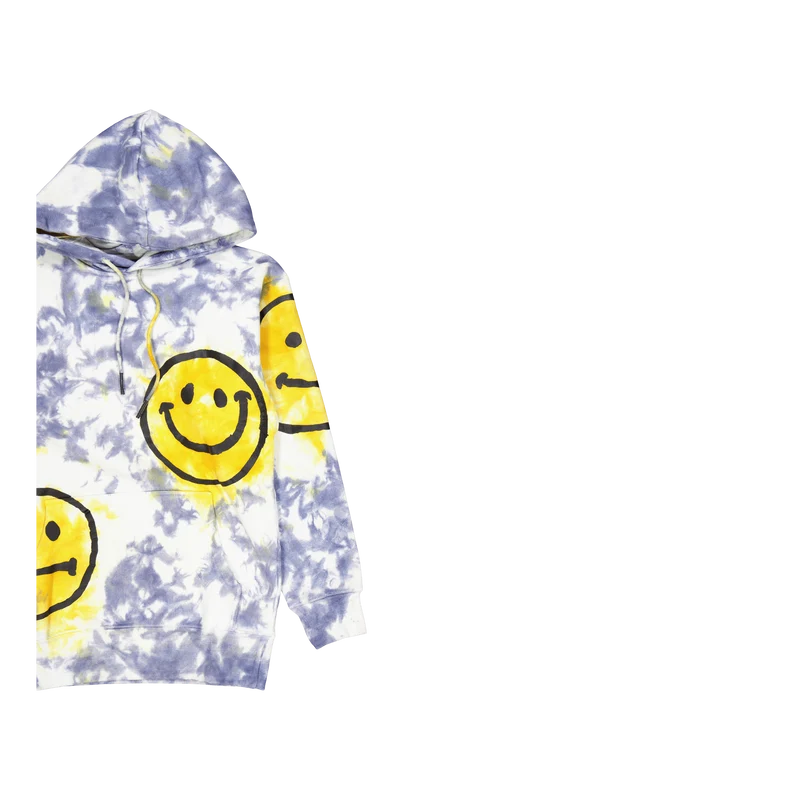 Smiley Sun Dye Hoodie Yellow Blue Tie-dye