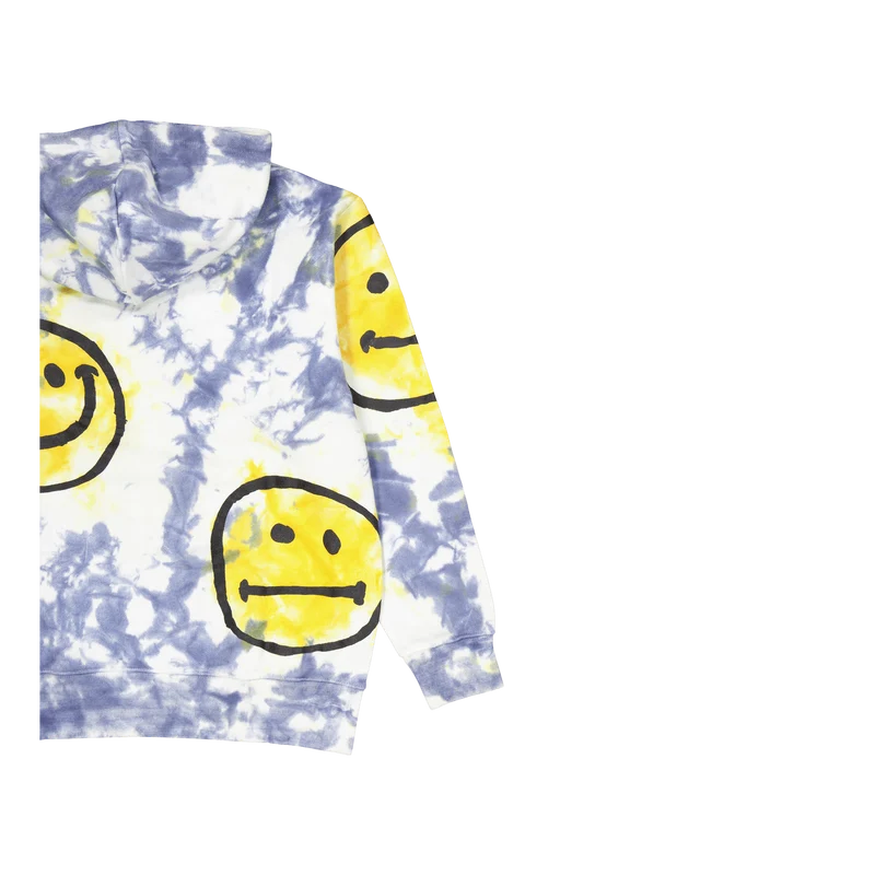 Smiley Sun Dye Hoodie Yellow Blue Tie-dye