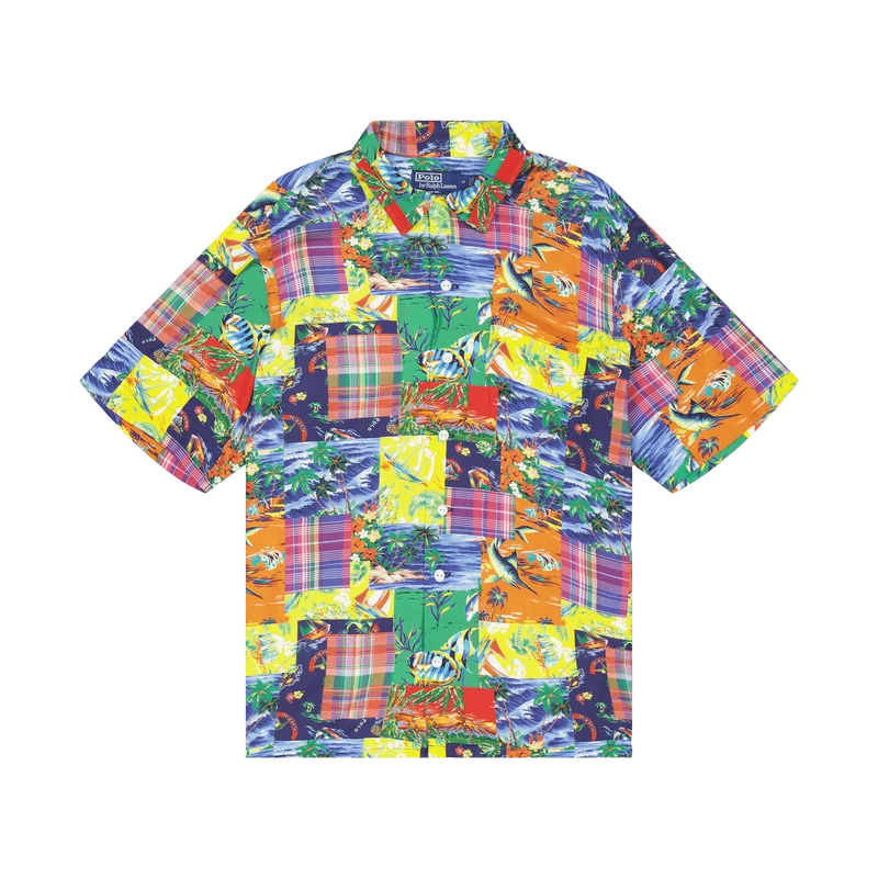 Classic Fit Patchwork Poplin Camp Shirt High Tide Patchwork