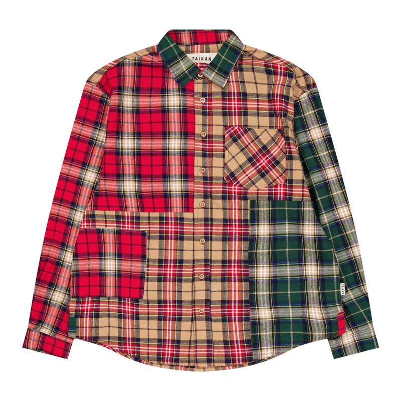 Patchwork L/s Shirt-sand/pine/ Sand/pine/red