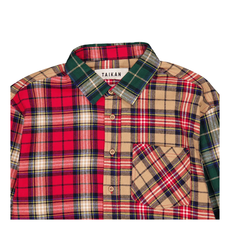 Patchwork L/s Shirt-sand/pine/ Sand/pine/red