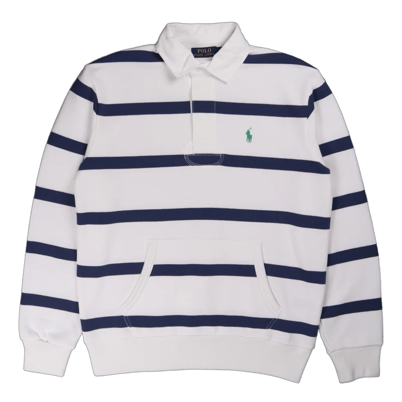 The RL Fleece Striped Rugby White/Light Navy