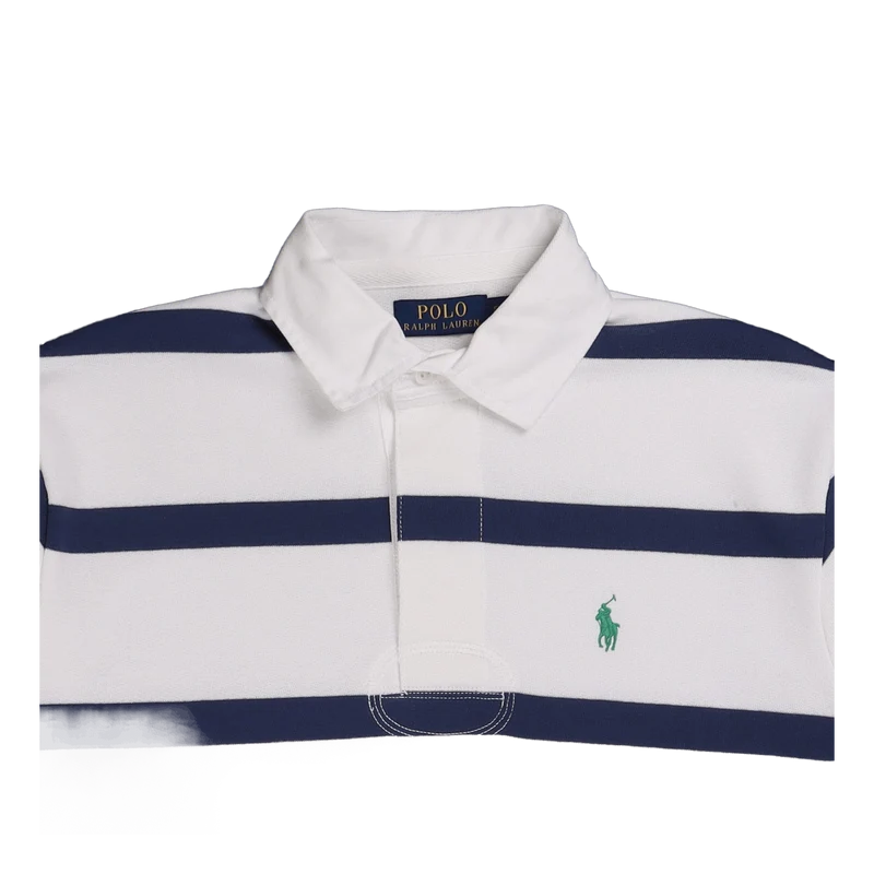 The RL Fleece Striped Rugby White/Light Navy