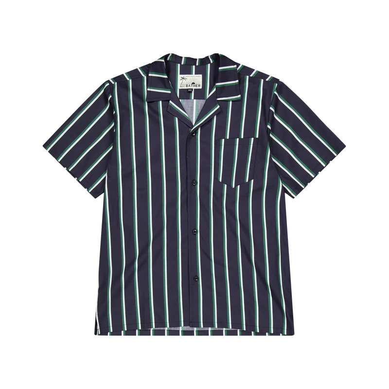 Fine Stripe Camp Shirt Green & White