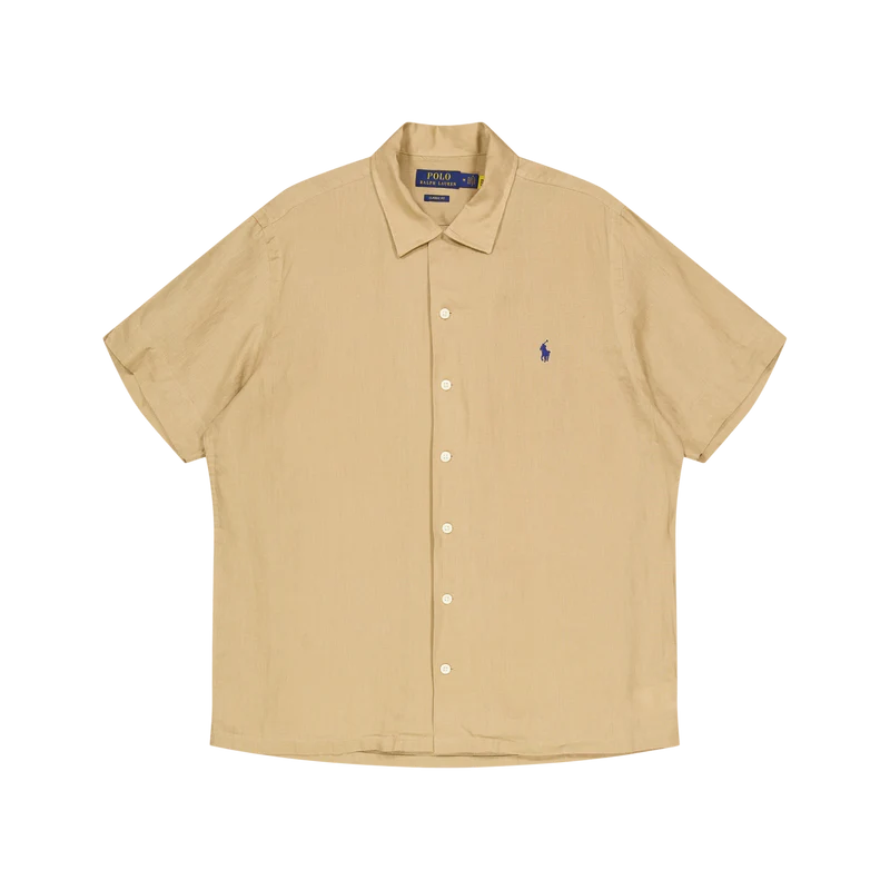 Classic Fit Linen Camp Shirt Vintage Khaki