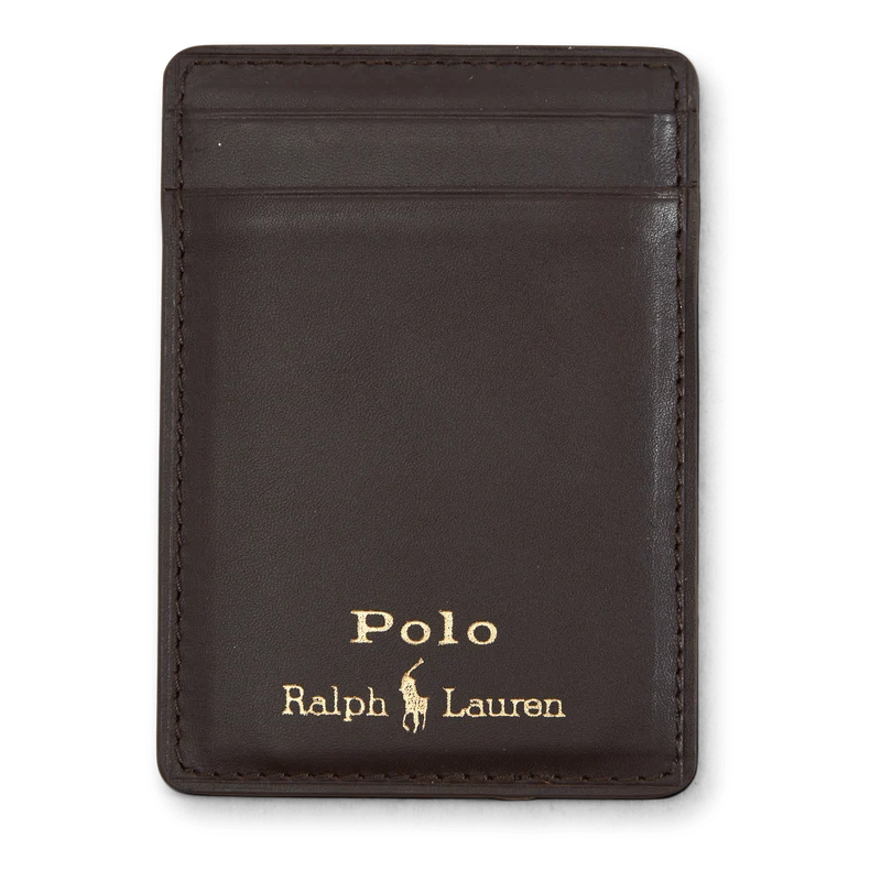 Nappa Leather Magnetic Card Case Brown
