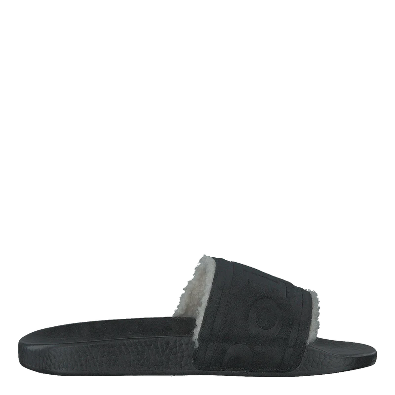 Faux-Shearling–Lined Suede Slide Black