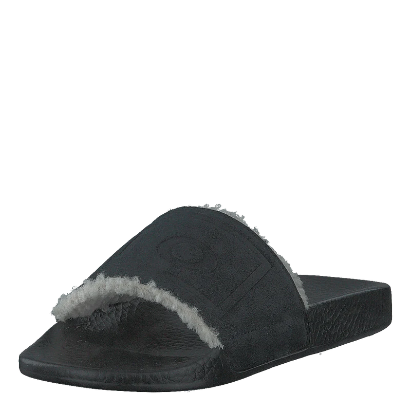 Faux-Shearling–Lined Suede Slide Black
