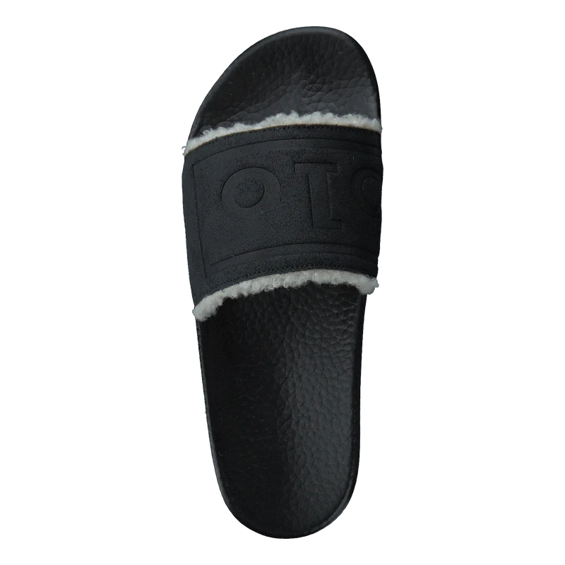 Faux-Shearling–Lined Suede Slide Black