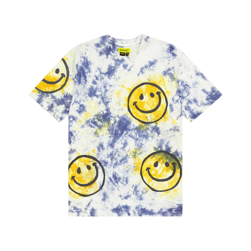 Smiley Sun Dye Tshirt Yellow Blue Tie-dye