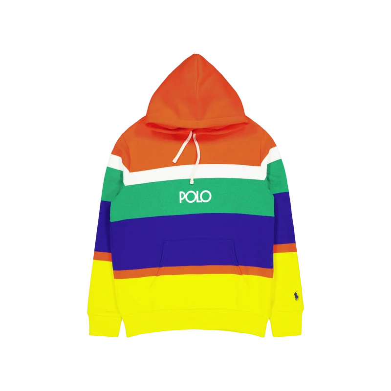 Logo Striped Fleece Hoodie Sailing Orange Multi
