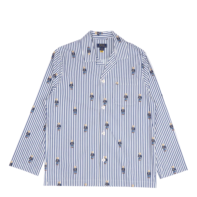 Polo Bear Striped Cotton Pajama Set Blue/White Stripe