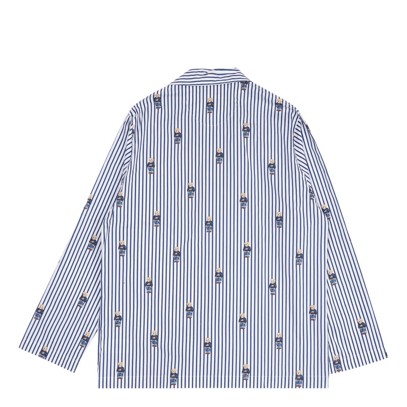 Polo Bear Striped Cotton Pajama Set Blue/White Stripe