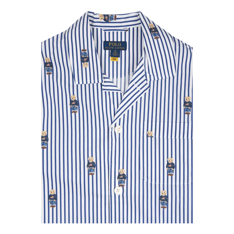 Polo Bear Striped Cotton Pajama Set Blue/White Stripe