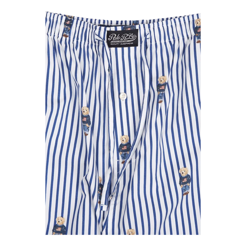 Polo Bear Striped Cotton Pajama Set Blue/White Stripe