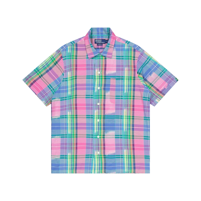Classic Fit Cotton Madras Camp Shirt Pink/Royal Multi