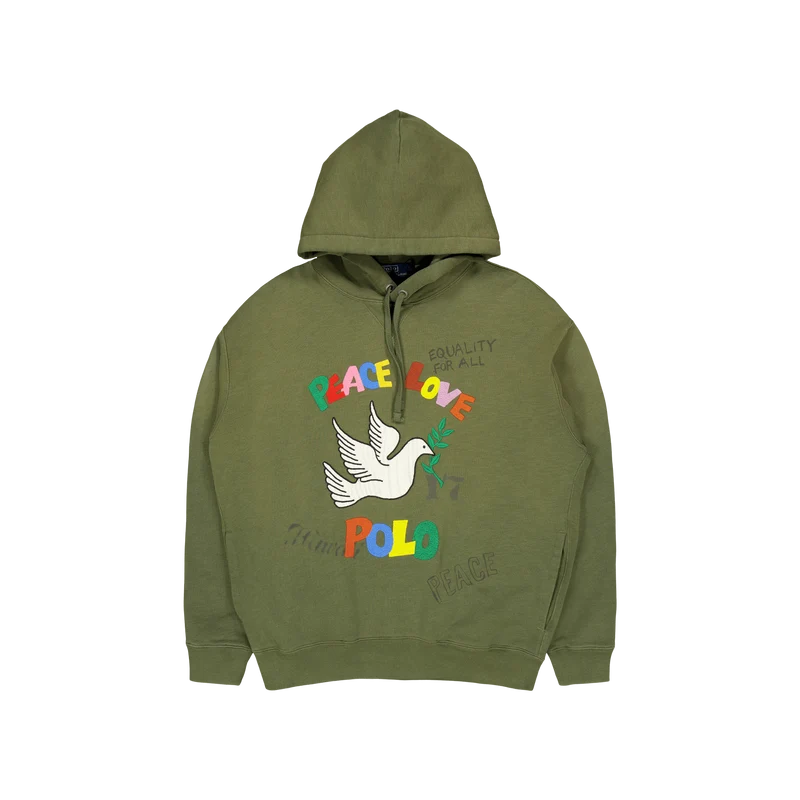 Embroidered Graphic Fleece Hoodie Dark Sage