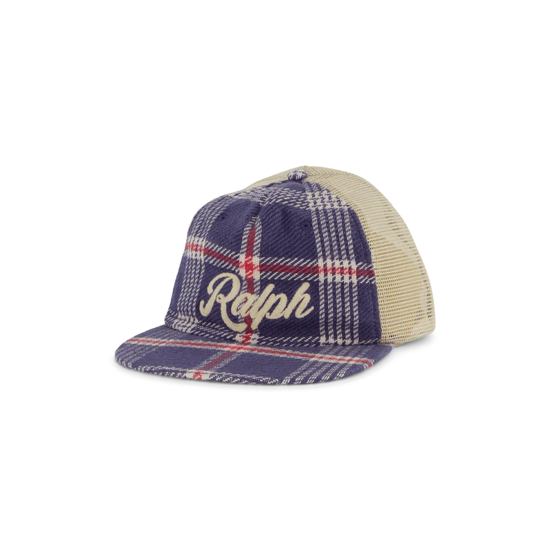 Embroidered Plaid Trucker Cap Navy/Off White Multi