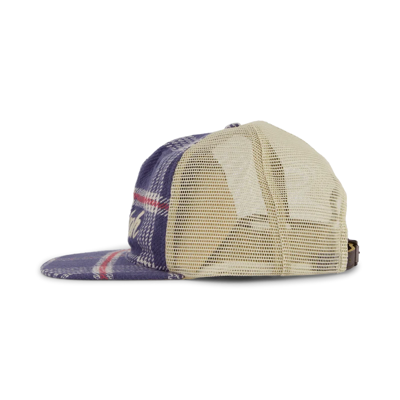 Embroidered Plaid Trucker Cap Navy/Off White Multi