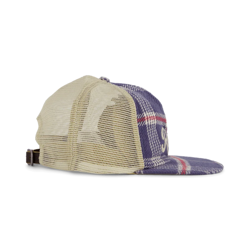 Embroidered Plaid Trucker Cap Navy/Off White Multi