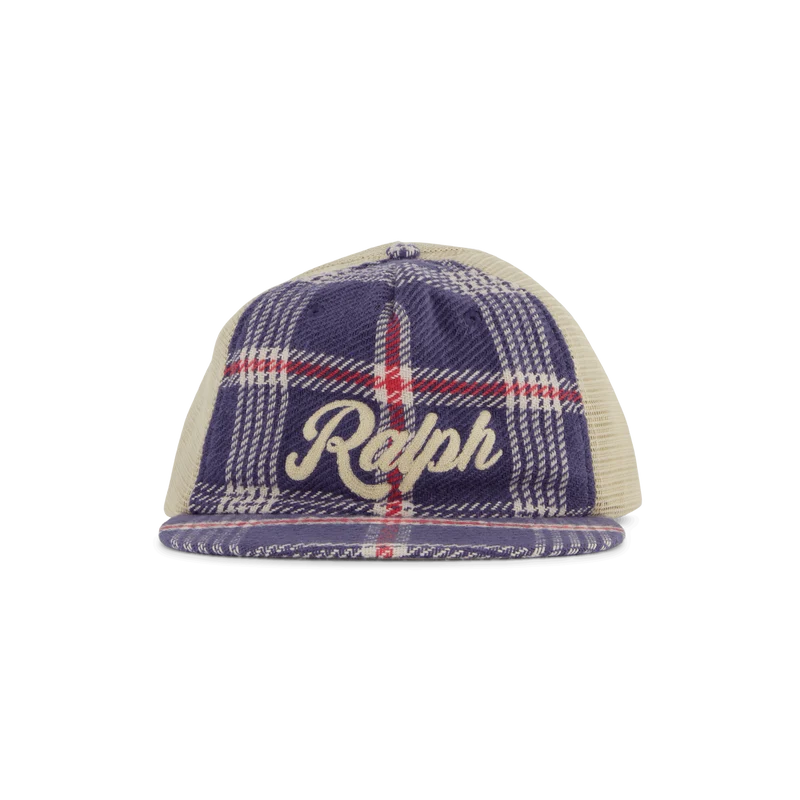 Embroidered Plaid Trucker Cap Navy/Off White Multi