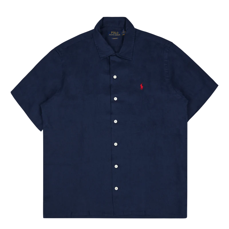 Classic Fit Linen Camp Shirt Newport Navy
