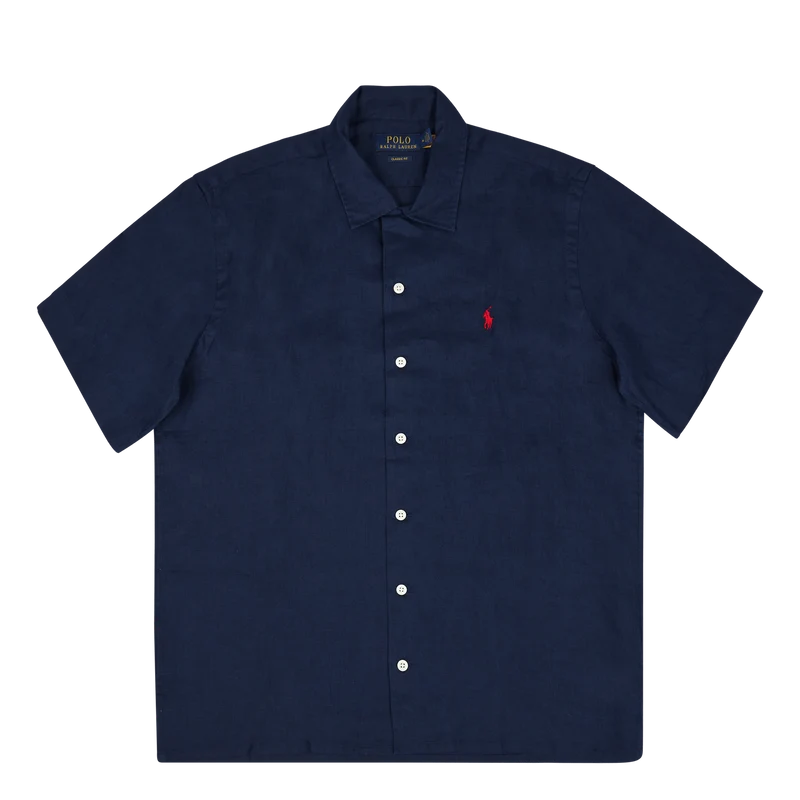 Classic Fit Linen Camp Shirt Newport Navy