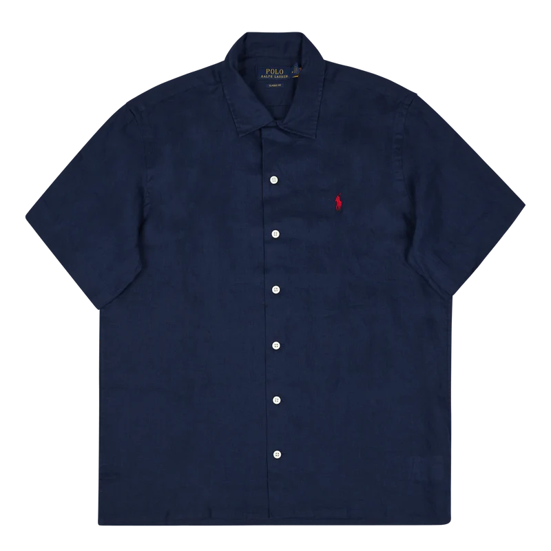Classic Fit Linen Camp Shirt Newport Navy