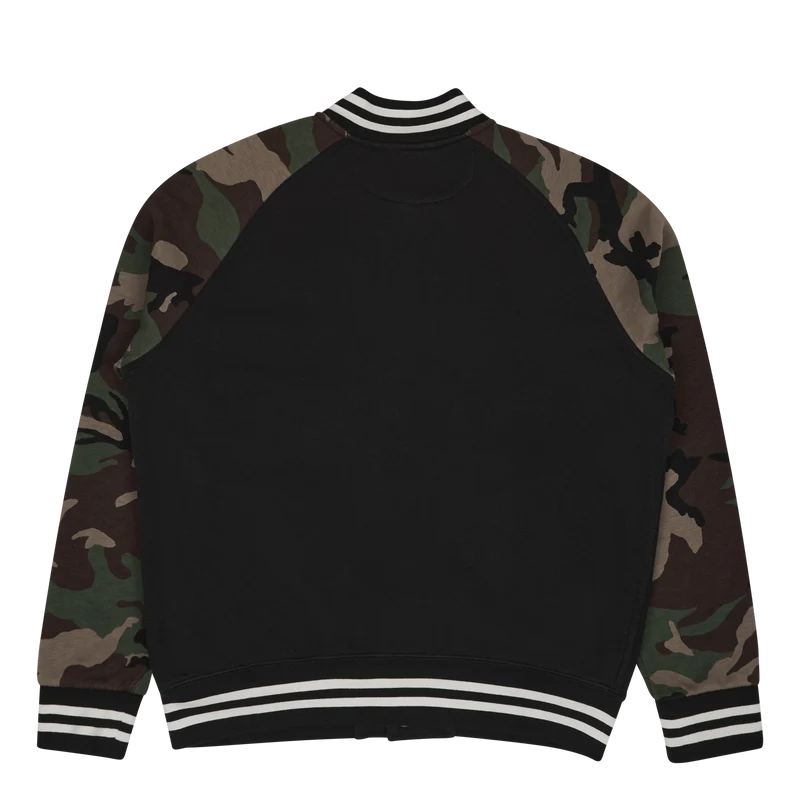 Camo-Sleeve Fleece Baseball Jacket Polo Black Multi