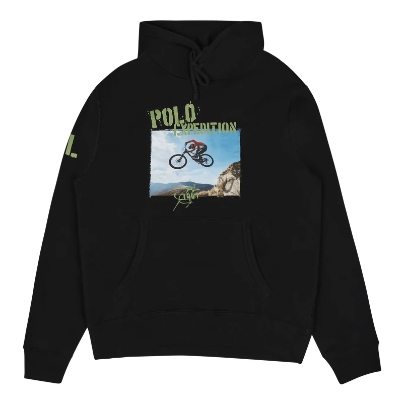 Fleece Graphic Hoodie Polo Black