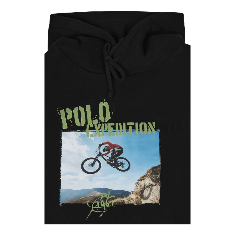 Fleece Graphic Hoodie Polo Black