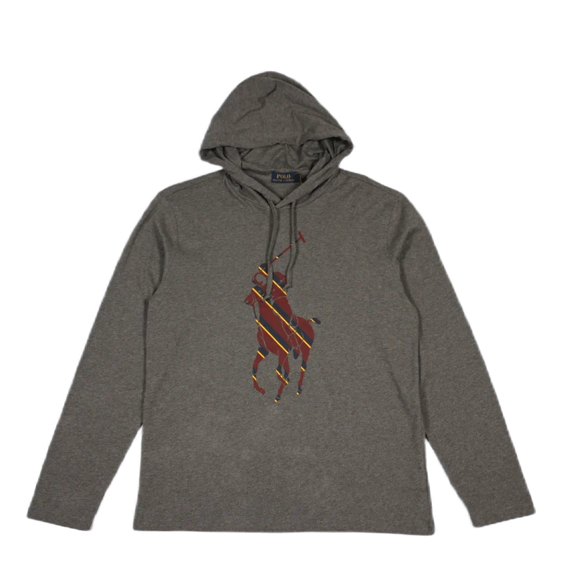 Striped Big Pony Hooded T-Shirt Grey Htr