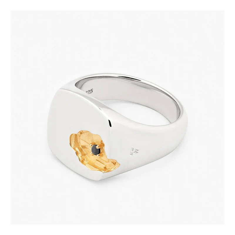 Mined Ring Large Black Diamond Gold