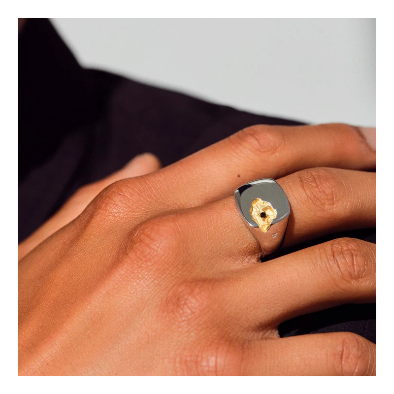Mined Ring Large Black Diamond Gold