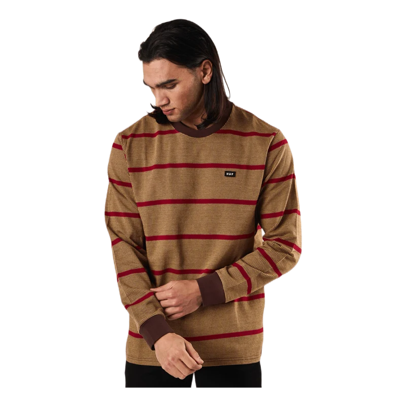 Houndstooth Stripe L/s Knit Deep Mahogany