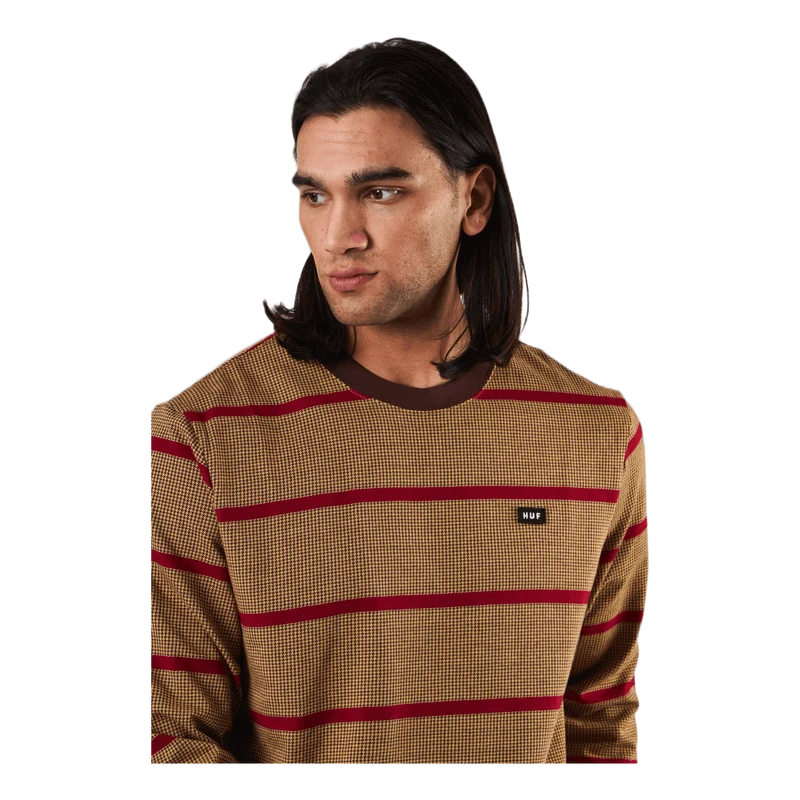Houndstooth Stripe L/s Knit Deep Mahogany