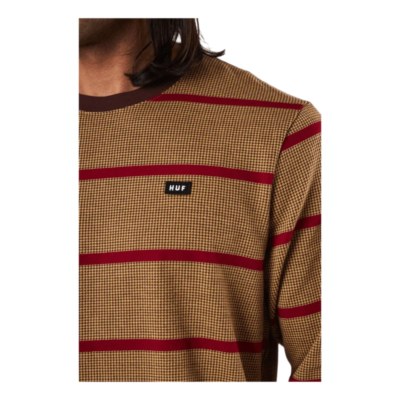 Houndstooth Stripe L/s Knit Deep Mahogany