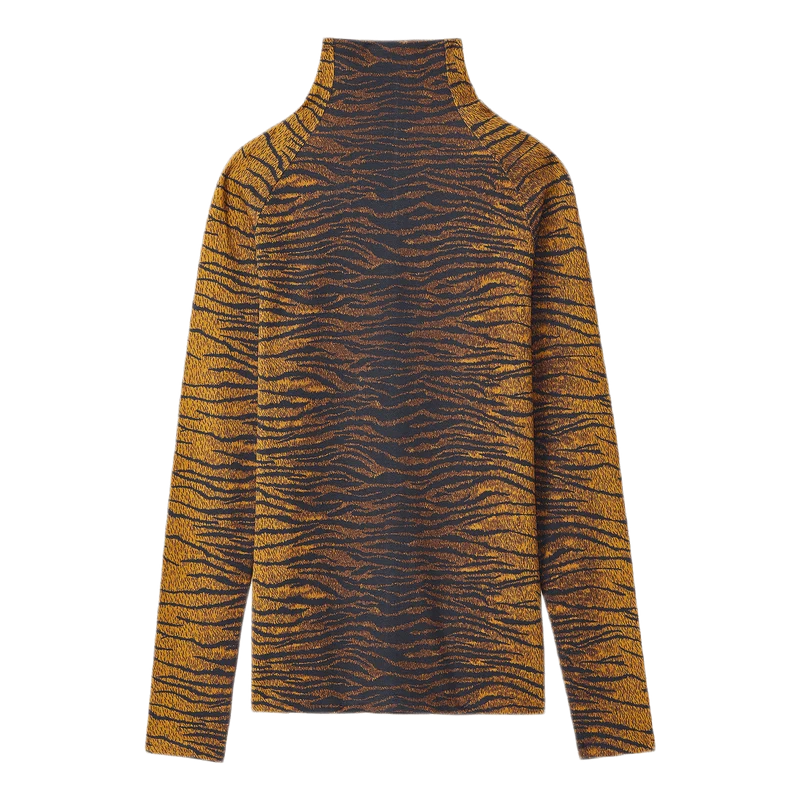 High Collar Long Sleeve Top Khaki